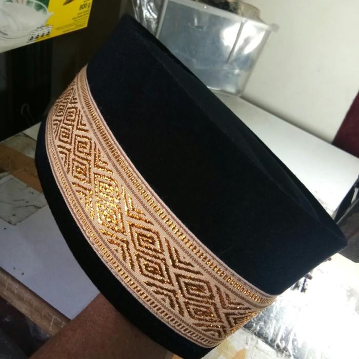 peci premium songkok kopiah aceh bahan bludru Hitam exclusive motif emas