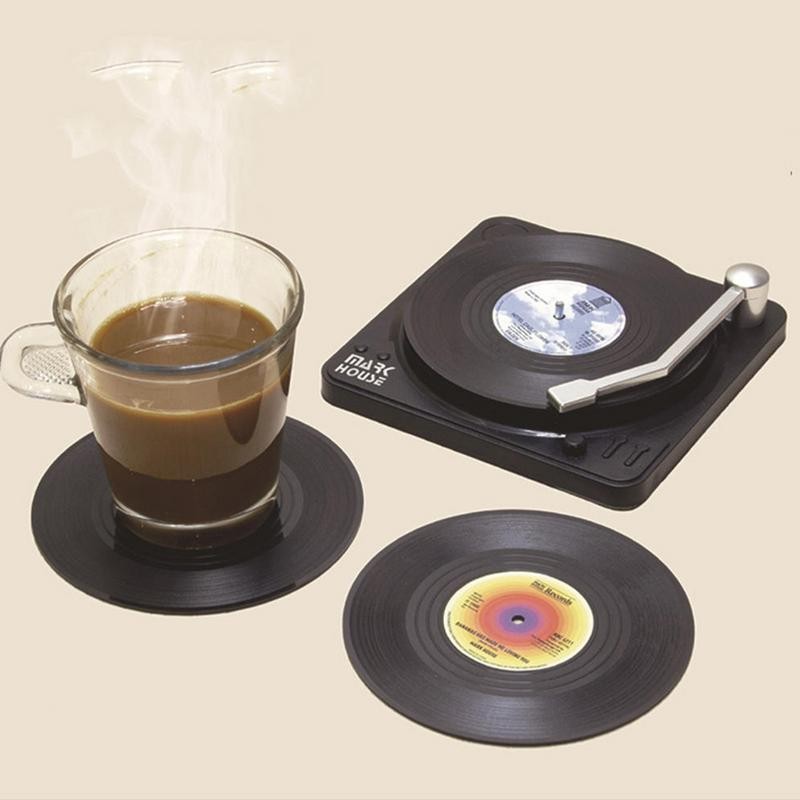 Vinyl Original Coasters Holder 6 Pcs CD Drink Coaster Set Retro Record Disk Drink Mug Pad Under Glas