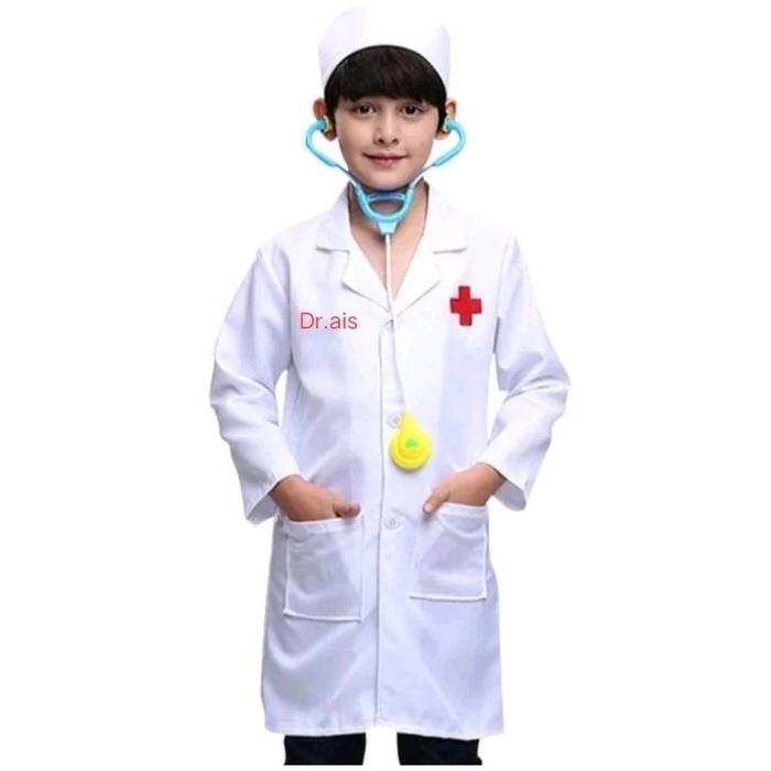 JAS LAB + BORDIR NAMA DOKTER KECIL / KOSTUM PROFESI ANAK PAUD TK SD
