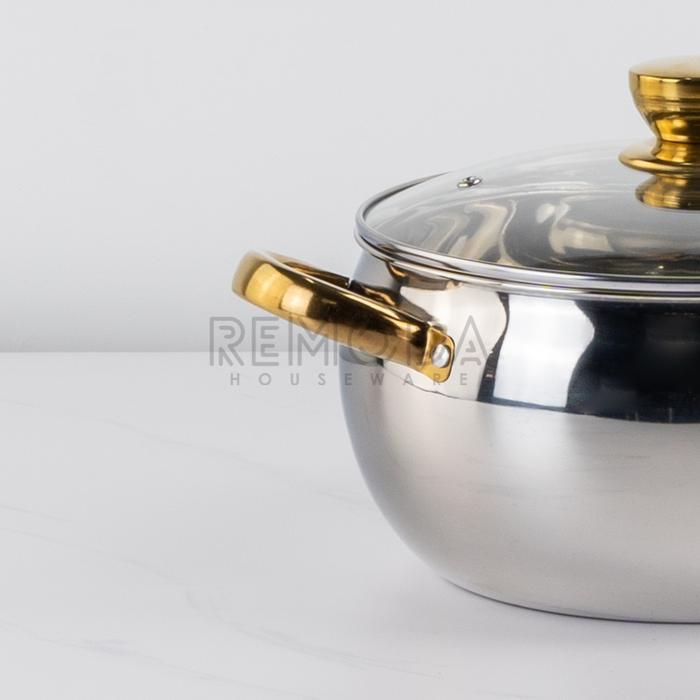 Agogo Soup Pot Panci Sup Ukuran 20-24Cm Stainless Steel Silver & Gold