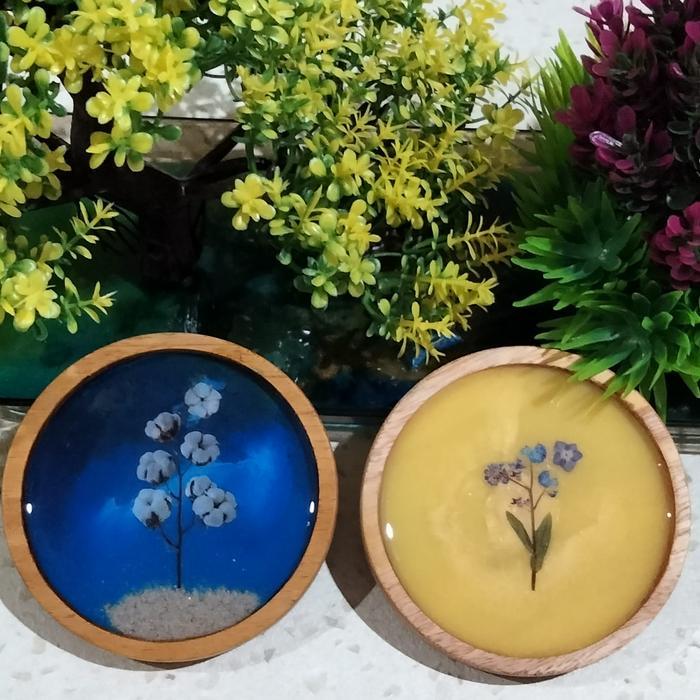 Tatakan Gelas : Kayu + Epoxy Resin - D 90 Mm