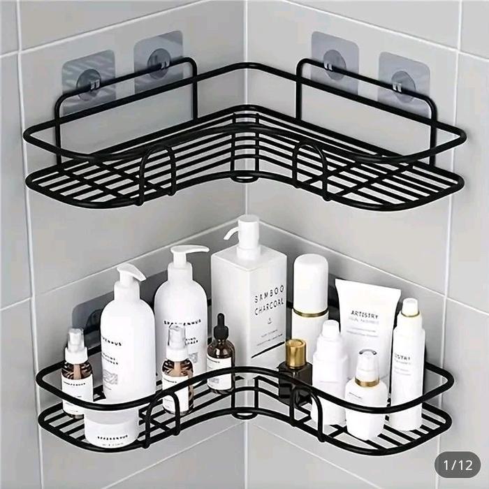 fvxy- Rak Sudut Dinding Kamar Mandi + Perekat Dinding, Rak Dinding Dapur Serbaguna, Rak