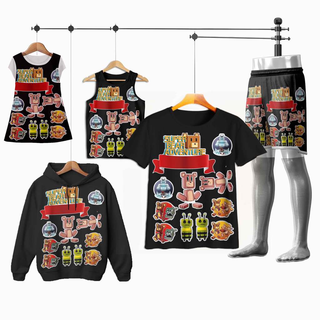 baju Super Bear Adventure SuperBA-4 Beruang Sultan 3D Kaos Celana Dress Jaket Lekbong Anak dan Dewas