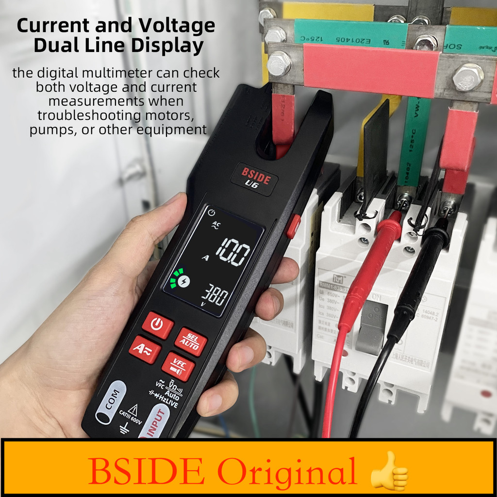 BSIDE U6 Digital Clamp Meter Fork Professional 600A Ammeter Pliers T-RMS DC AC Current OpenJaw