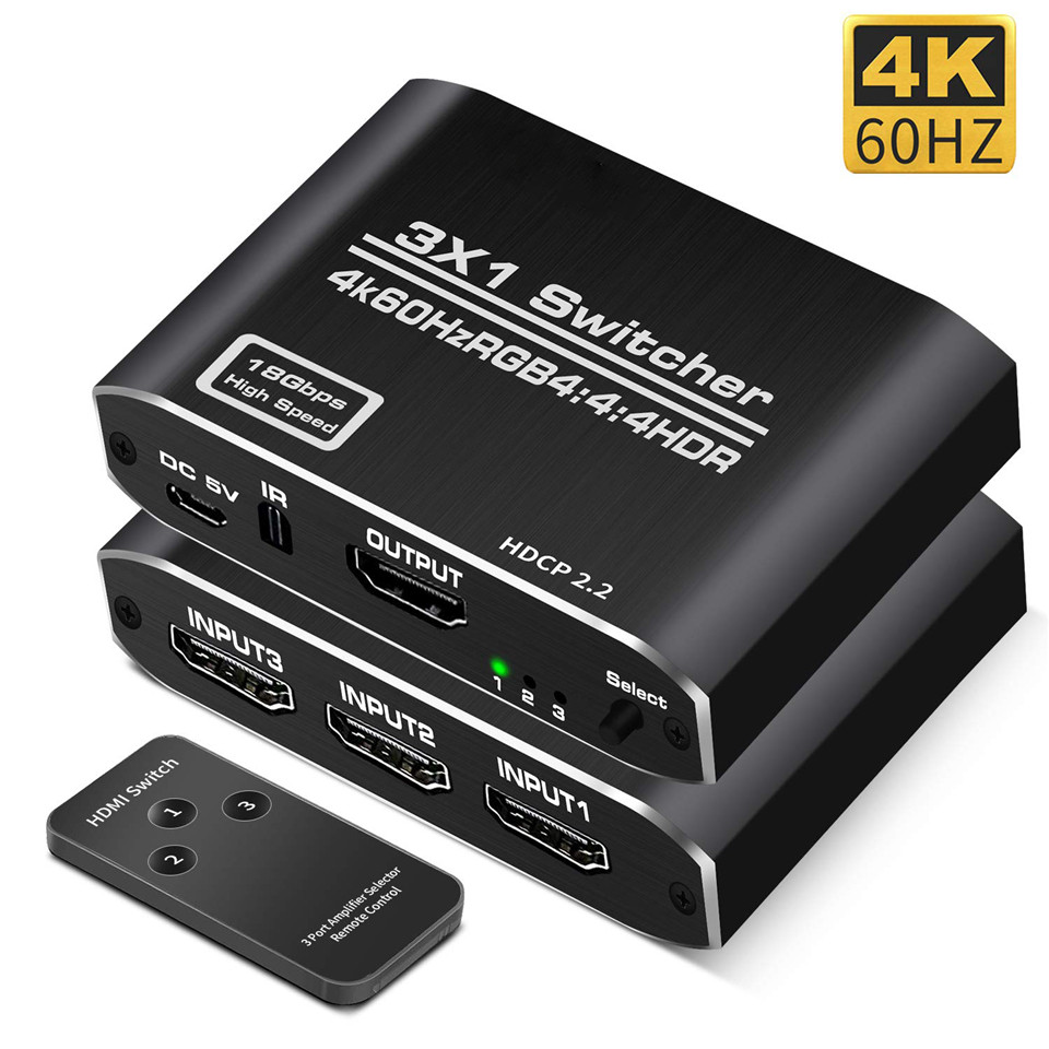 4K HDTV Splitter 3 In 1 Out 3-Port HD Switcher Selector HD Cable Supports Full HD 4K 1080P 3D Player