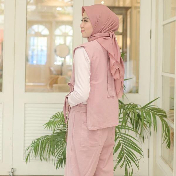 uek4- Lozy Hijab - Kumi Set Katun (One Set Rompi Linen) Linen Panjang Wanita Setelan