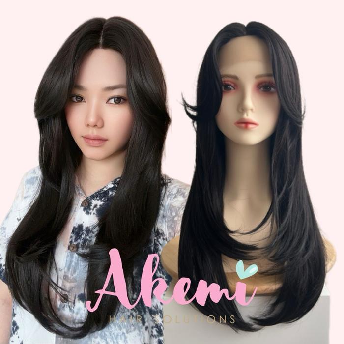 READY Terlaris [AKEMI HAIR] - LACE FRONT WIG AKEMI - CURTAIN BANGS LURUS LAYER 60cm [ wig wolfcut