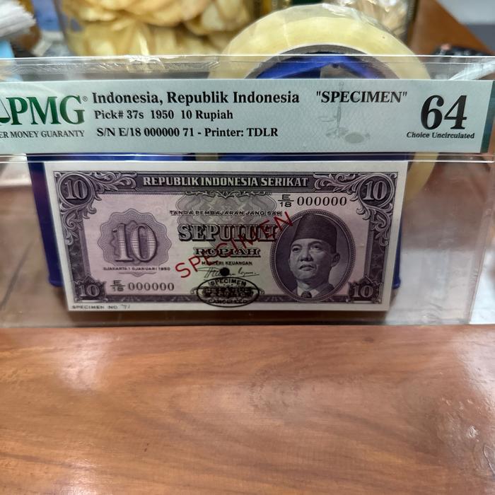 Indonesia RIS Tahun 1950 Specimen 10 Rupiah score 64