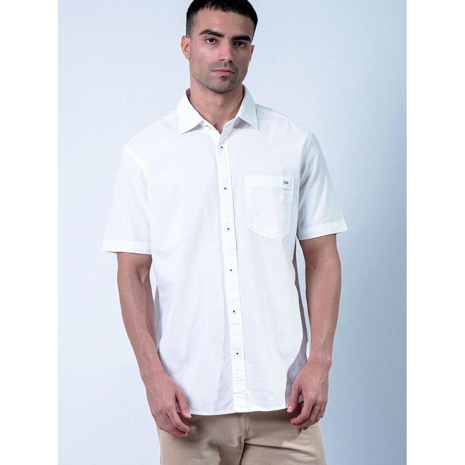 Lois Lengan Pendek Kemeja Lengan Pendek Oxford Bahan Katun Putih Slim Fit - L Pendek Oxford KLS611 -