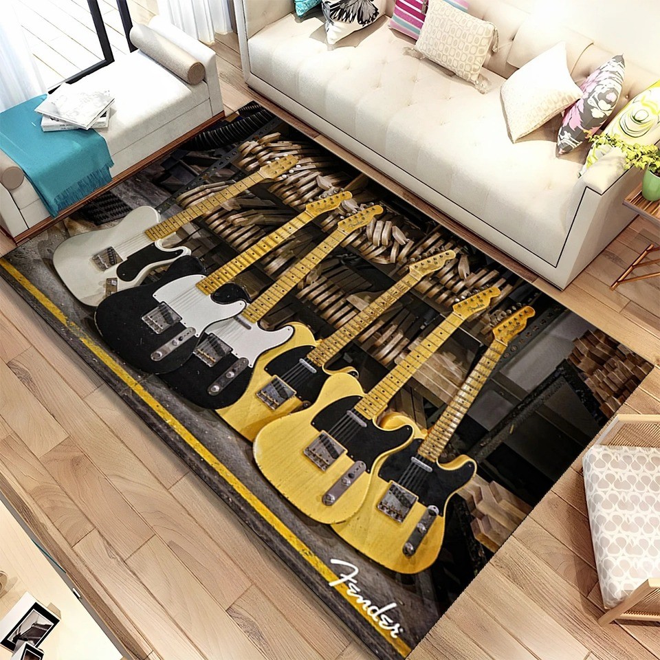 3D Gitar Bass Instrumen Fender Musik Tanda Karpet Karpet untuk Ruang Tamu Kamar Tidur Rumah Sofa Dek