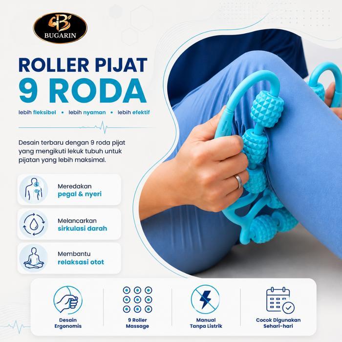 BUGARIN Roller Pijat 9 Roda Manual - Alat Massage Otot Terapi Kesehatan Tubuh Mengencangkan Betis