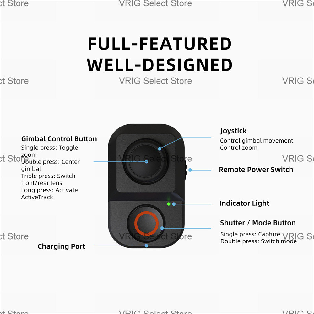 Photography Bluetooth Remote Shutter for DJI Osmo Pocket 44P3 with Active Tracking OneTap Joystick
