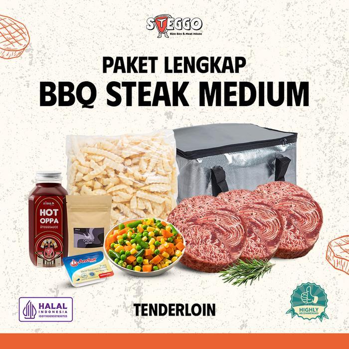READY STEGGO Paket Hemat Lengkap BBQ TENDERLOIN BEEF STEAK Medium Set Frozen 600 Gr Daging Steak