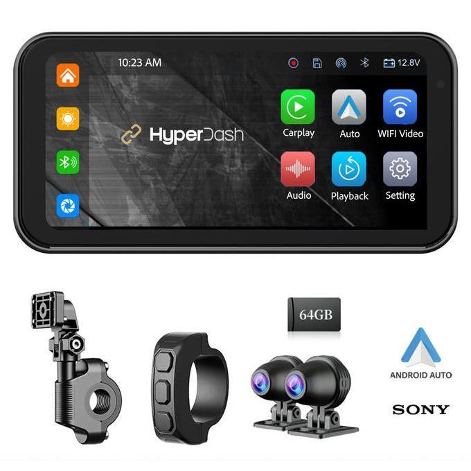 HyperDash Motorcycle Smart Screen Dashcam TPMS - Camera Motor Dash Cam Wireless Carplay Android Auto