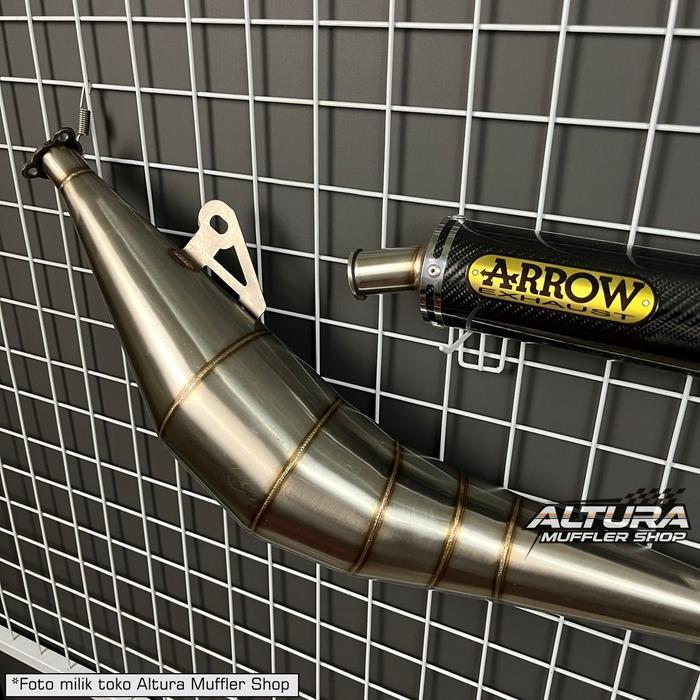Knalpot Satria 2 tak Lumba Hiu ARROW Stainless Samping Silencer Carbon Kenalpot Motor