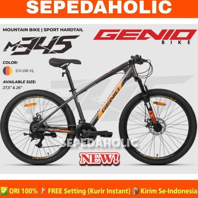 Sepeda Gunung MTB GENIO M 345 M-345 Ukuran 26 & 27.5 Inch 24 Speed - GY OR YL, 27.5 Inch
