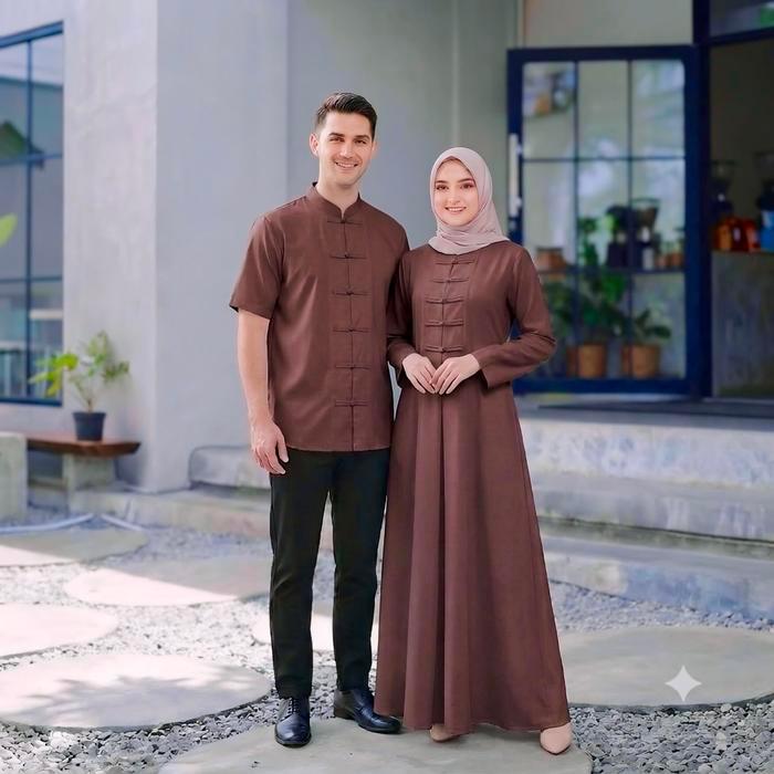 Cheongsam Dress Couple Baju Sarimbit Pasangan Bahan Sabrina Koko Kemeja Gamis Muslim Desain Sarimbit