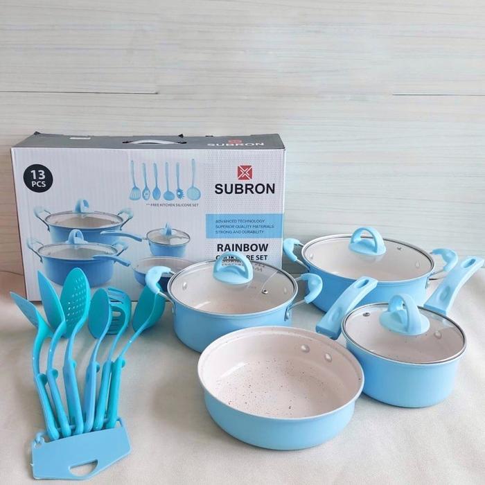 KOMPLIT Subron Cookware Set Teflon Rainbow RBW-13 Paket Panci & Spatula Warna