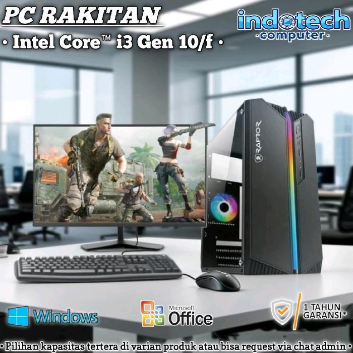 PC Rakitan Komputer Core i3 10100/f Gen 10 Case Gaming dengan SSD, LED Monitor 19 inch,Keyboard Mous