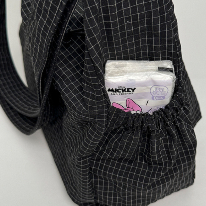 Korean Nylon Shoulder Bags Fion Simple Plaid Zipper Tote Drawstring Pleated loud Bags New ommuter