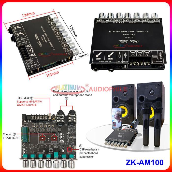 Tpa3116 Amplifier Karaoke Echo Microphone Bluetooth Tws 2.1 Ch Original Zk-Am100 Am100F