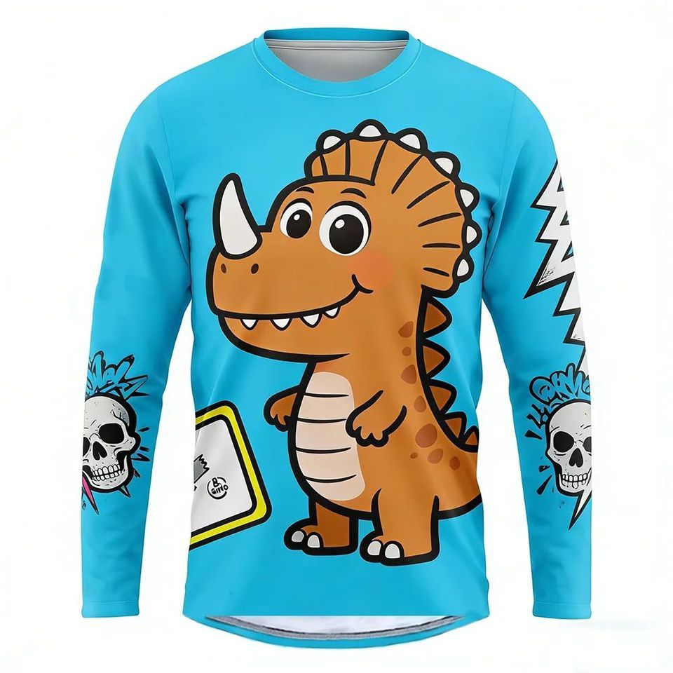 Lengan panjang Pakaian Bersepeda Pria, Motif Dinosaurus, Kaos Sepeda Gunung, Pakaian Bersepeda MTB, 