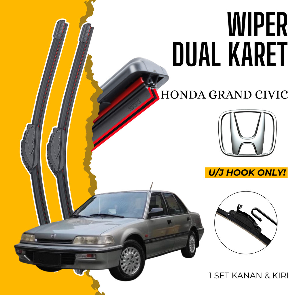 Wiper Premium Honda Grand Civic Double Karet Pembersih Kaca Depan Mobil 1 Set Kiri dan Kanan