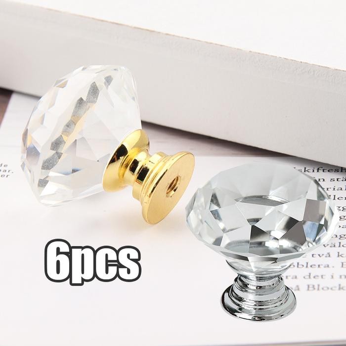 6pcs Knob Handle Tarikan Kristal Berlian Handle Tarikan Knop Laci Kristal Crystal Knob Kristal 30mm