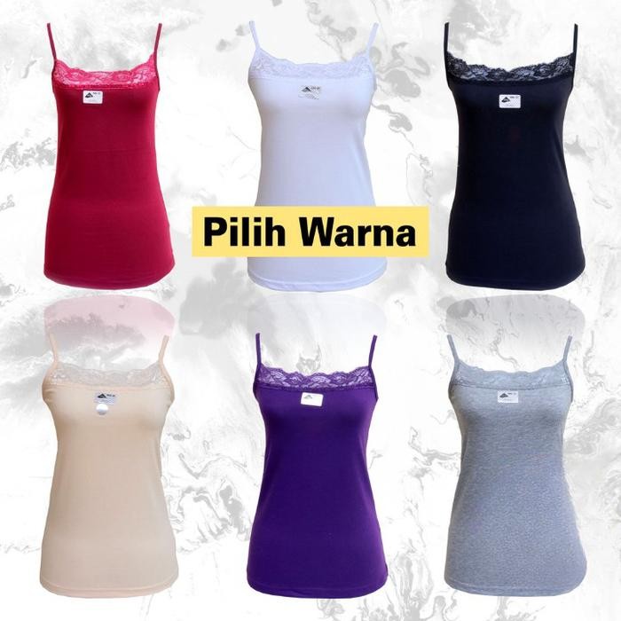 6 Pcs - Lutty Tanktop Singlet Dalaman Wanita Renda Tali Kecil Katun All Size Hitam Panjang Tank Top