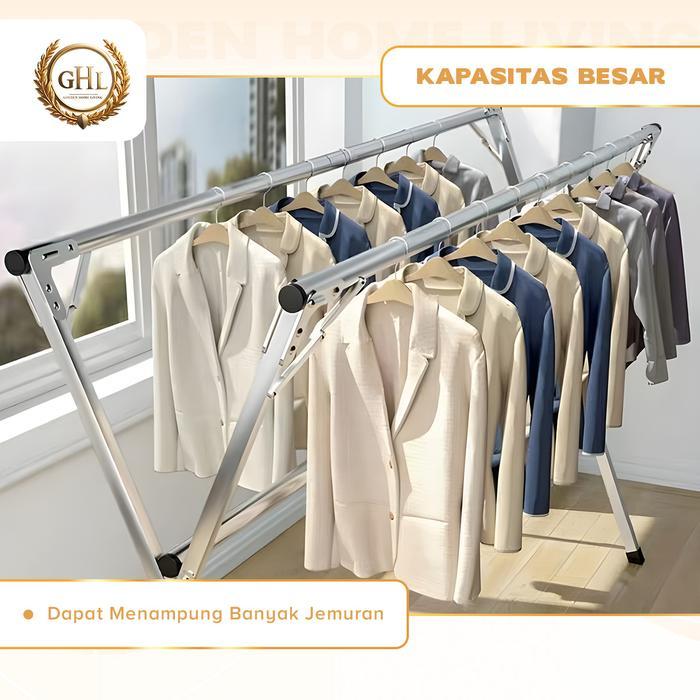 ..- Ghl - Jemuran Portable Lipat Stainless Steel Jemur Pakaian Anti Karat Kuat Gantungan