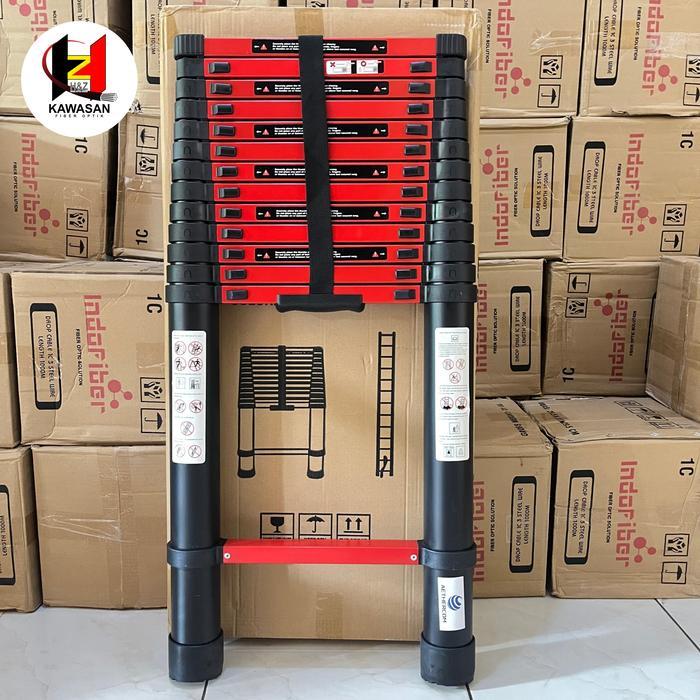 Tangga Teleskopik 5.4 Meter - Merah / Tangga Lipat Aluminium Teleskopik 5.4M