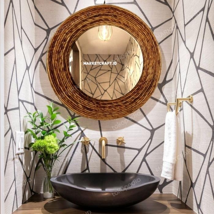 Cermin Bulat Rustik/Dekorasi Dinding/Kaca Bulat Aesthetic/Cermin Kamar Original