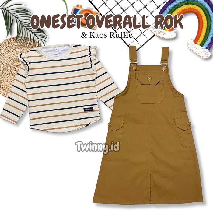 Setelan Overall Katun Anak / Kaos Ruffle Anak Kekinian / Overall Rok Cargo Katun Terbaru 