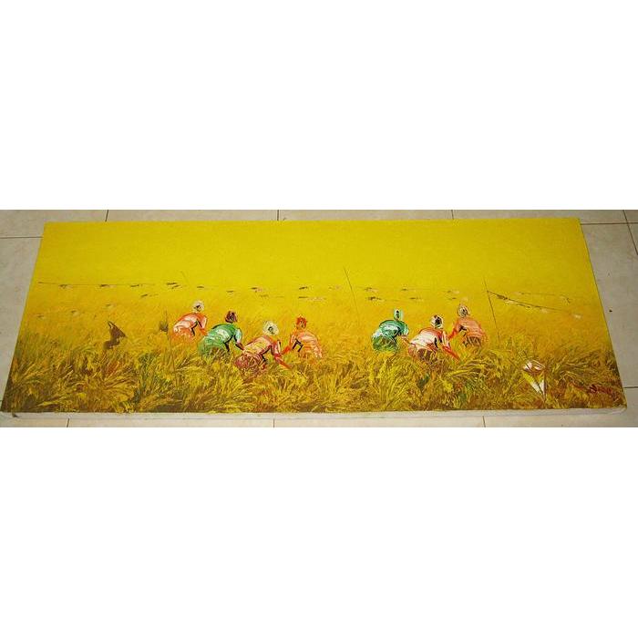 Olaimarket- Lukisan Panen Padi Yang Telah Menguning (60X120) Handmade Asli Bali