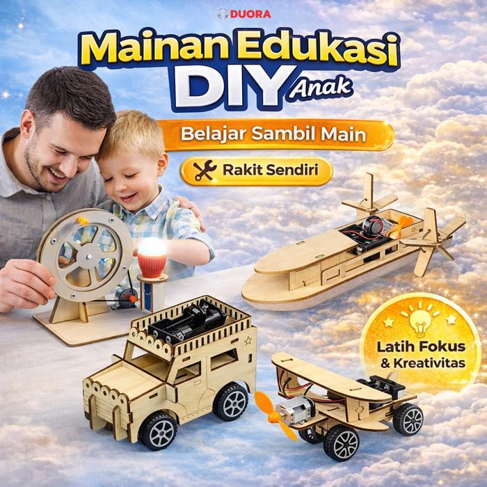 [DUORA] Mainan Edukasi STEM DIY Puzzle Kayu Rakitan untuk Anak Wood Jeep Propplane Racecar