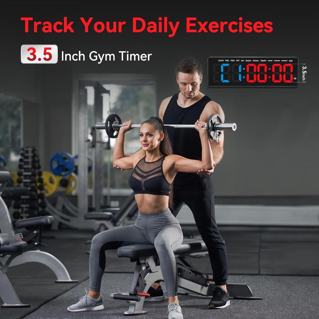 3.5" Digital Gym Timer Workout Count Down/Up Clock Ultra-Clear LED Display Power Bank Compatible