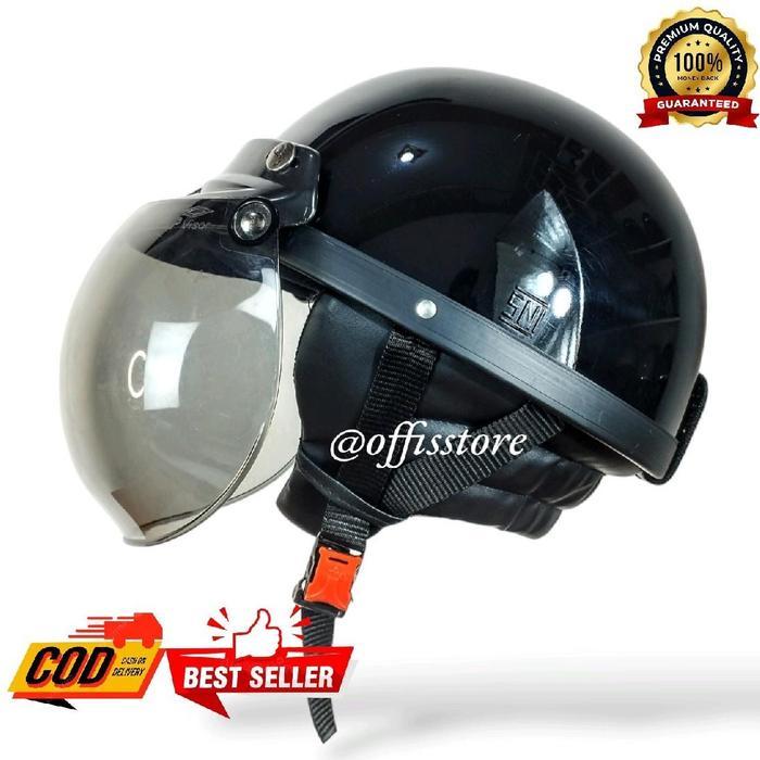 Helm Bogo Chips Retro Sni, Helem Chip Vespa Polos Pria / Wanita Dewasa Free Kaca Cembung Motorcycle
