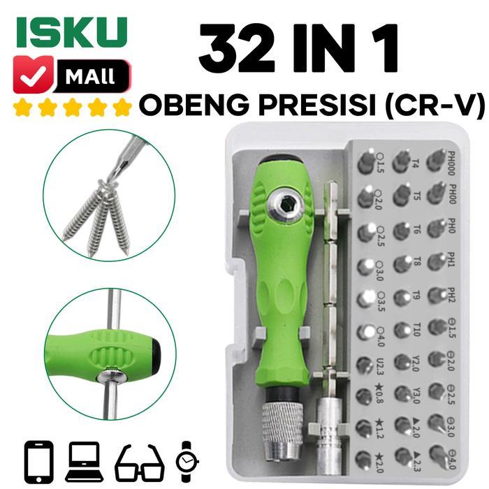 Krisbow - Obeng Set 32 in 1 Presisi Magnet Alat Servis HP iPhone Android Laptop Jam Tangan Kacamata