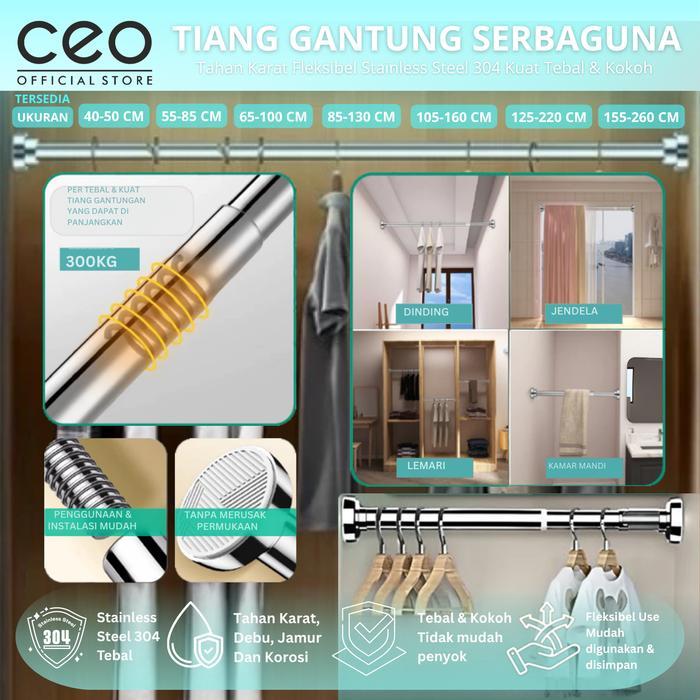 Promo Ceo Tiang Gantungan Pakaian Tiang Gorden Tiang Serbaguna Teleskopik Stainless Steel Tiang