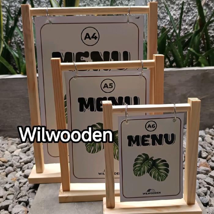 Stand menu cafe , Tempat menu resto , Papan menu cafe Model gantung Kayu JatiBelanda