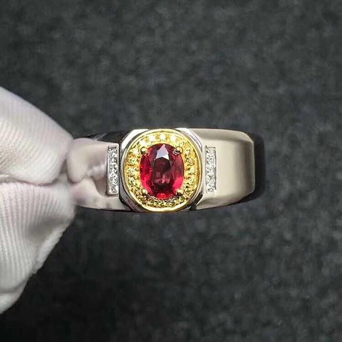 TERLARIS Cincin Pernikahan Pria Oval Faux Red Crystal Mewah Perak Emas Emas Dengan Berlian Imitasi