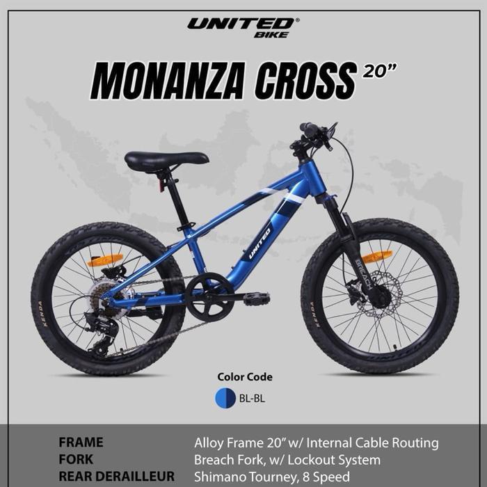 Sepeda MTB 20 Frame Alloy Rem discbrake 8 Speed UNITED MONANZA CROSS ORIGINAL 100%
