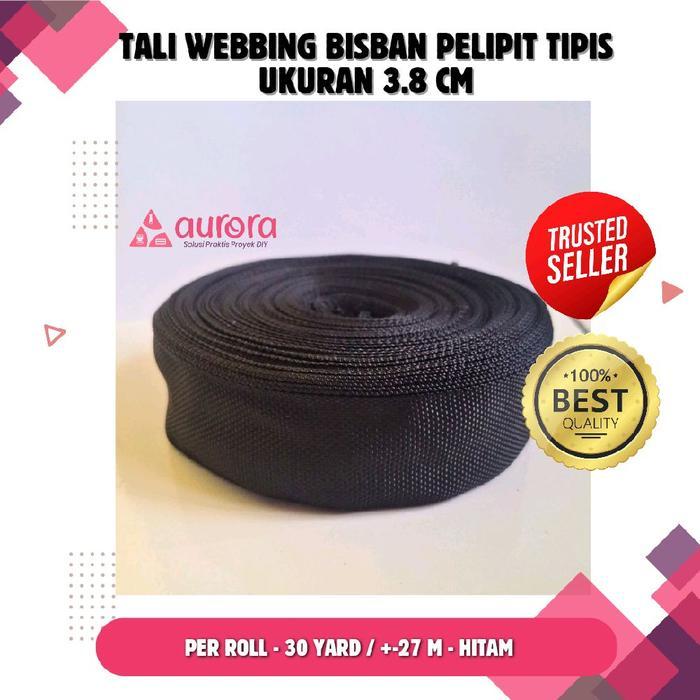 PREMIUM (FO199) Tali Webbing Bisban Tas Pelipit Tipis Hitam 3,8 cm