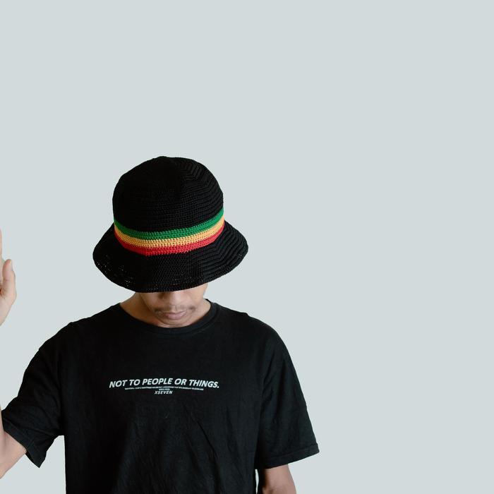 topi bucket reggae rajut full handmade unisex