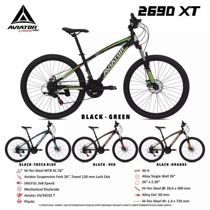 Sepeda Gunung Aviator AT 2690XT 26" MTB Remaja-Dewasa Steel 3x8Sp Fork