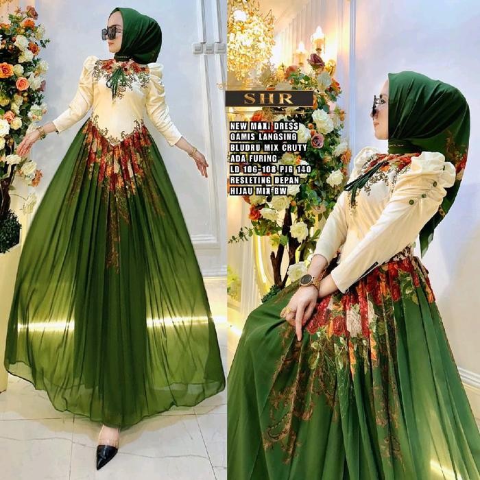 k468  Gamis Ori ShrMaxydress Bludru Mawar Cantik