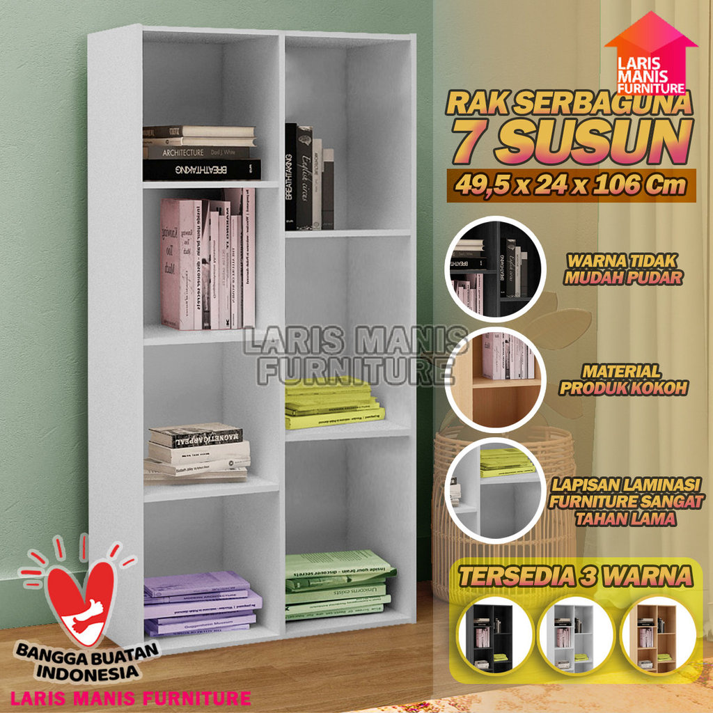 RAK LEMARI SERBAGUNA 7 SUSUN KAYU DENGAN KUNCI DAN PINTU RAK SERBAGUNA PINTU 7 SUSUN RAK BUKU