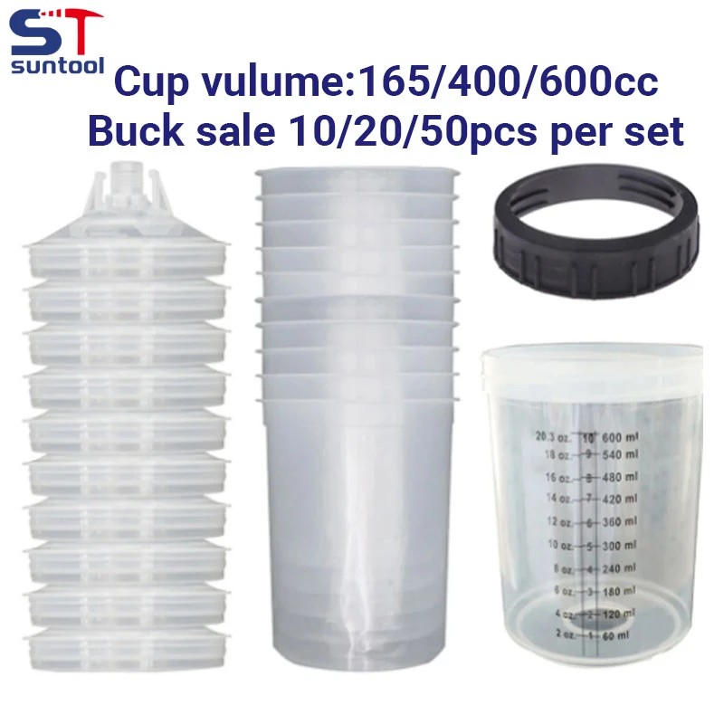 Suntool 10/20/50pcs Spray Gun Paint Tank Spray Gun Mixing Cup 165/400/600ml Disposable Measuring Cup
