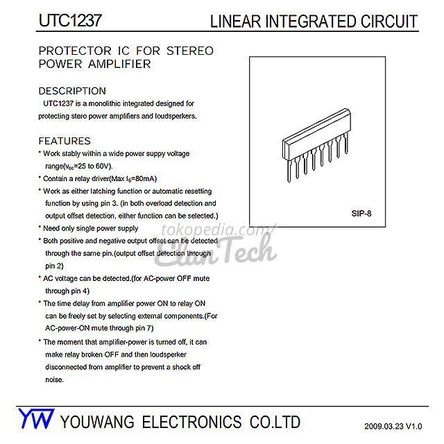 UPC1237 / UTC1237 Stereo Speaker Protector IC YW Original Elantech