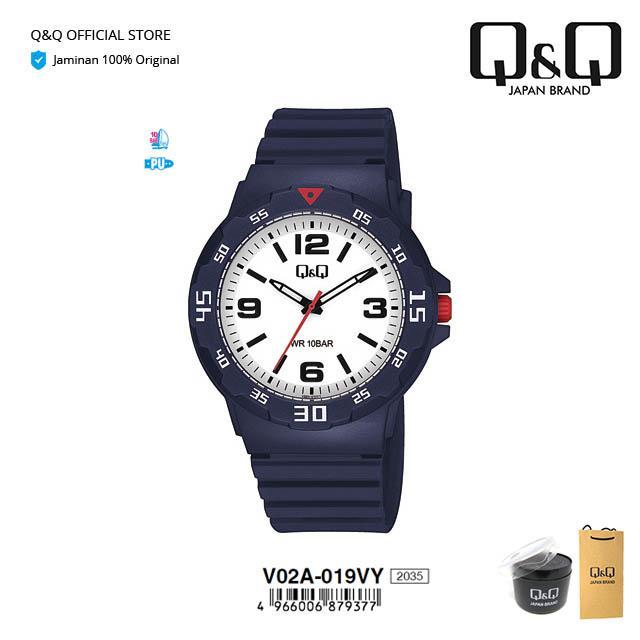 Q&Q QNQ QQ JAM TANGAN ARLOJI PRIA ANALOG KARET - V02 V02A TAHAN AIR